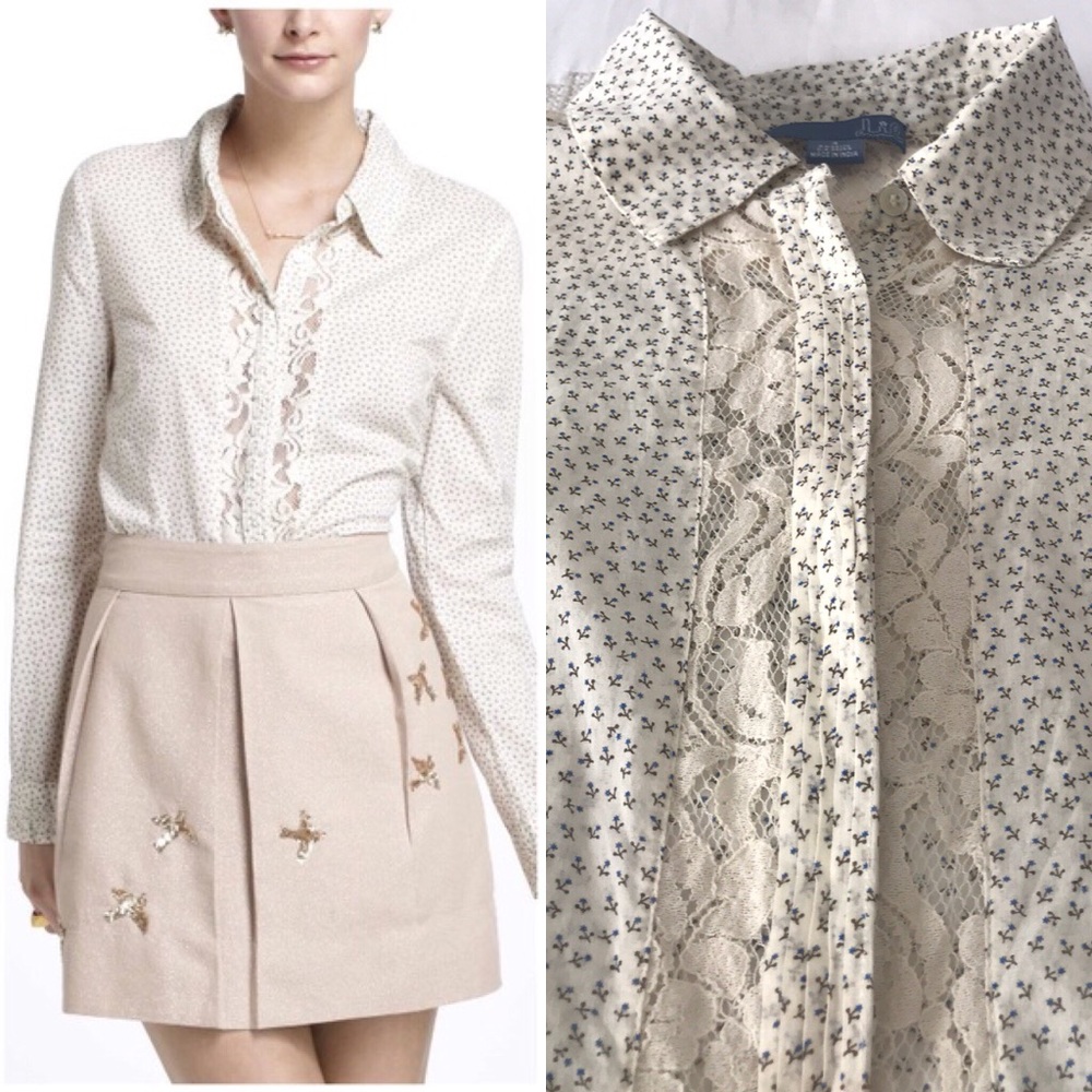 Anthropologie Lil Mini Floral Lace Button Down